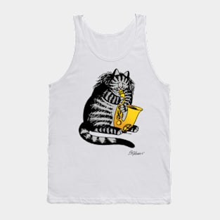 B kliban cat- cat plays saxophone Tank Top